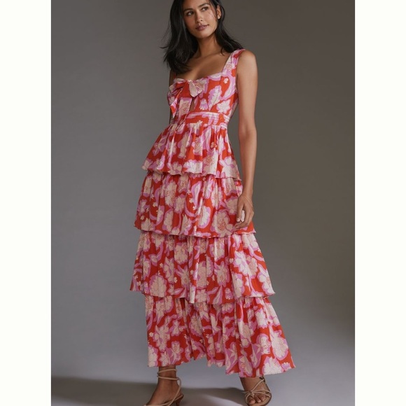 🌟HP🌟 Anthropologie NWT Vineet Bahl Tiered Ruffle Maxi Dress Size 4. - Picture 4 of 6